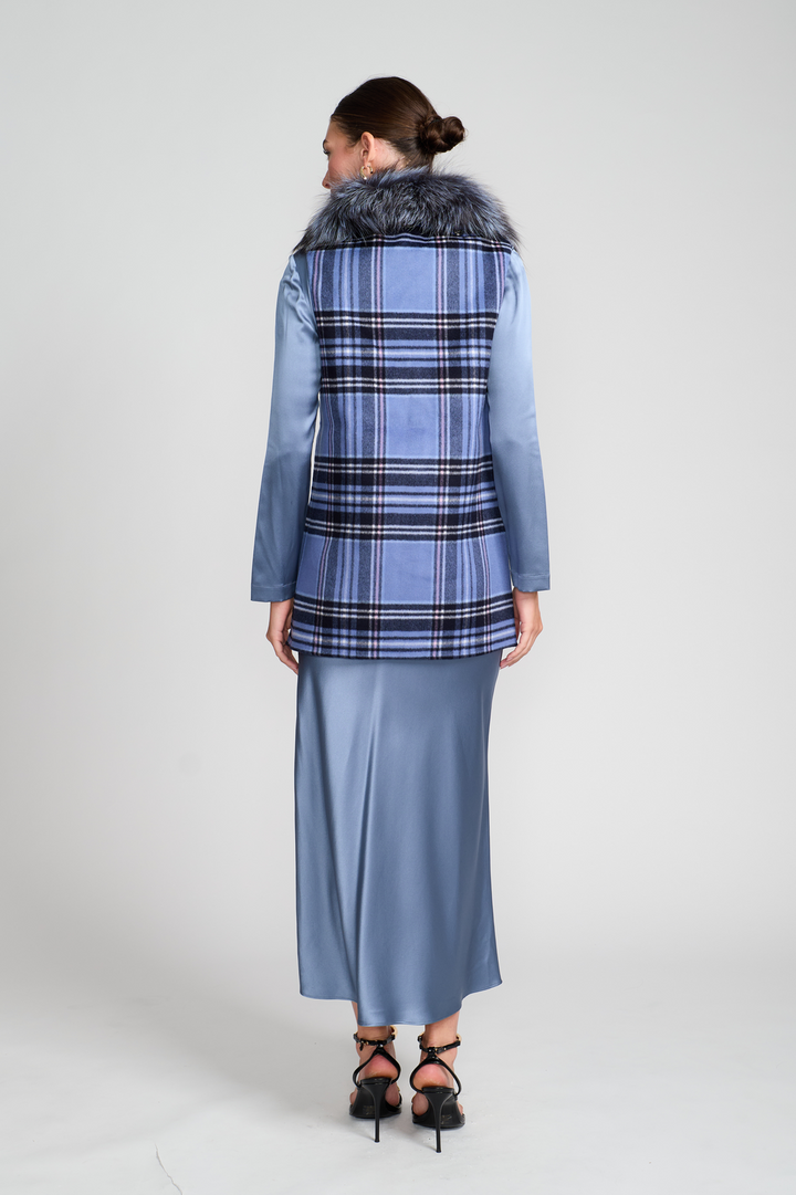 Vest With Detachable Cape and Fox Collar Blue