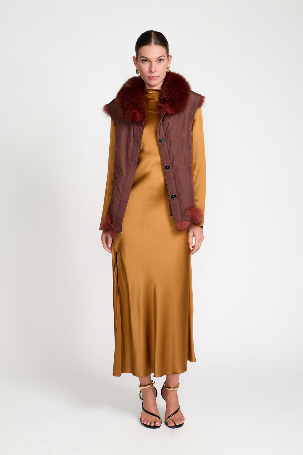 Relaxed Sleeveless Reversible Vest Rust