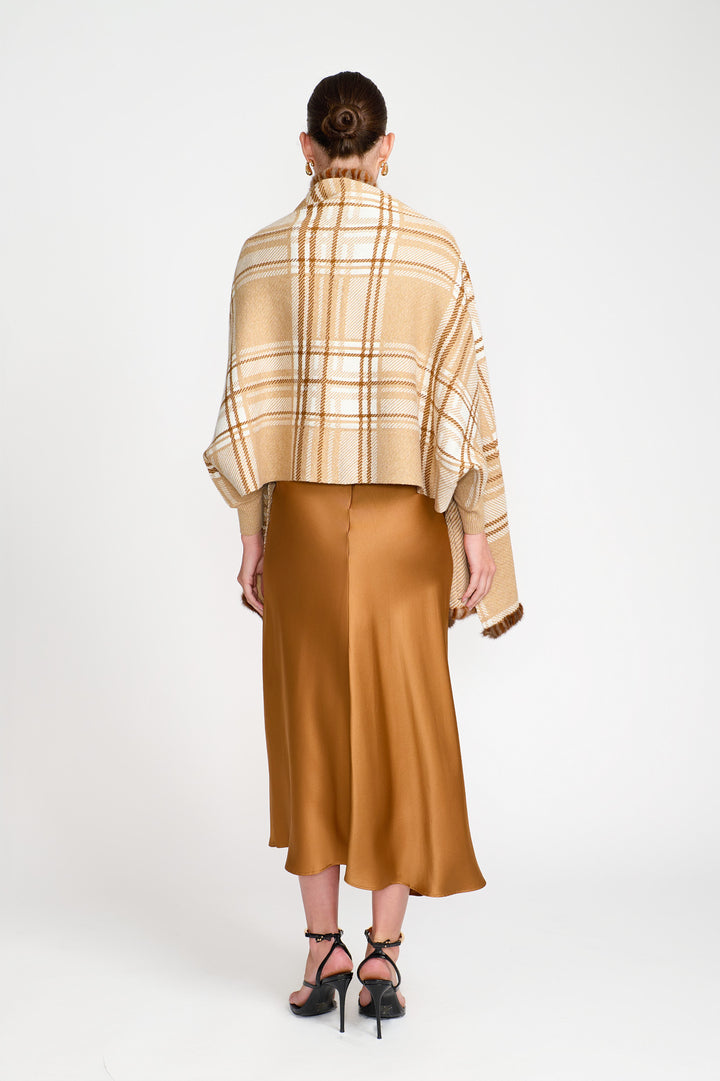 Plaid Shrug with Mink Fur Beige Tan