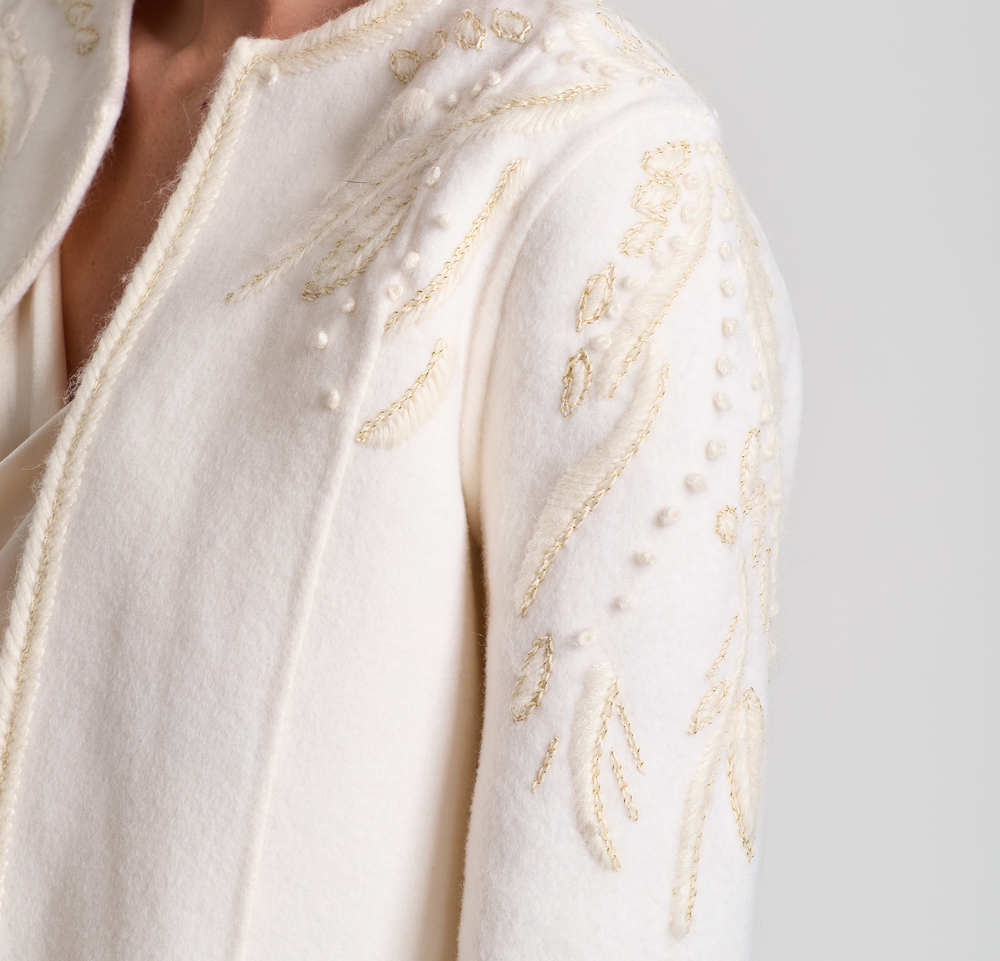 Embroidered Cropped Wool Jacket In Ivory
