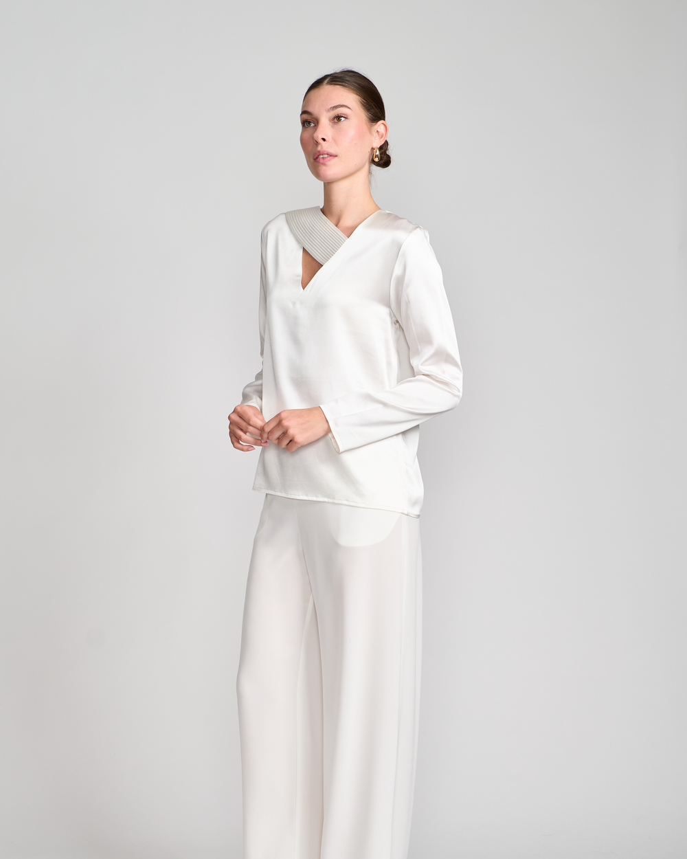 Sateen Silk Signature Cross Blouse in White