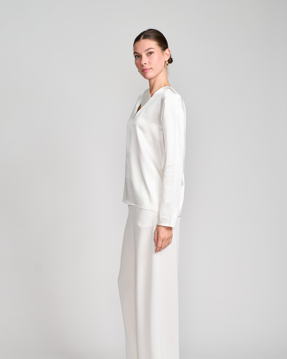 Sateen Silk Signature Cross Blouse in White