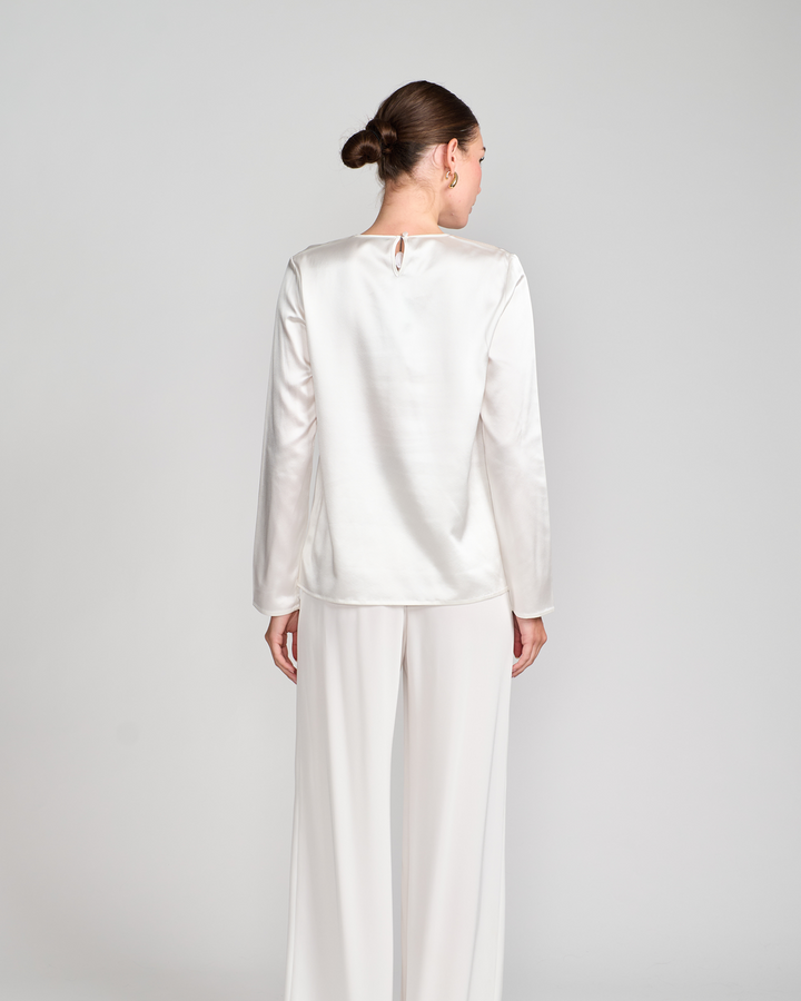 Sateen Silk Signature Cross Blouse in White
