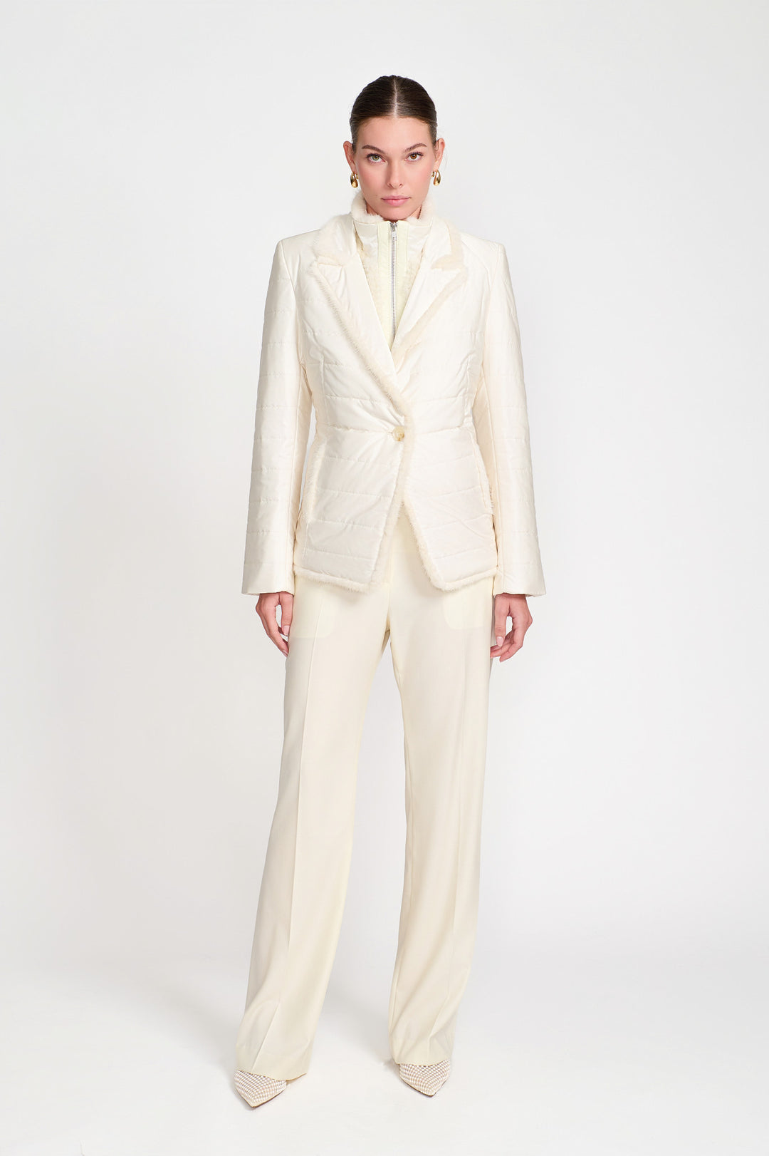 Quilted Nylon Mink Jacket In Ivory Ivory / L Quilted Nylon Mink Jacket In Ivory Ivory / L