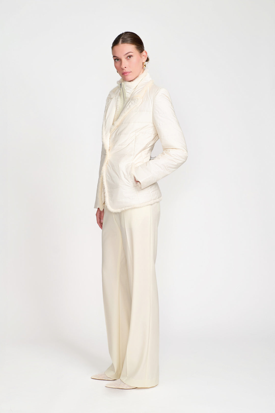 Quilted Nylon Mink Jacket In Ivory