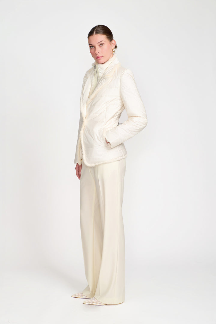 Quilted Nylon Mink Jacket In Ivory