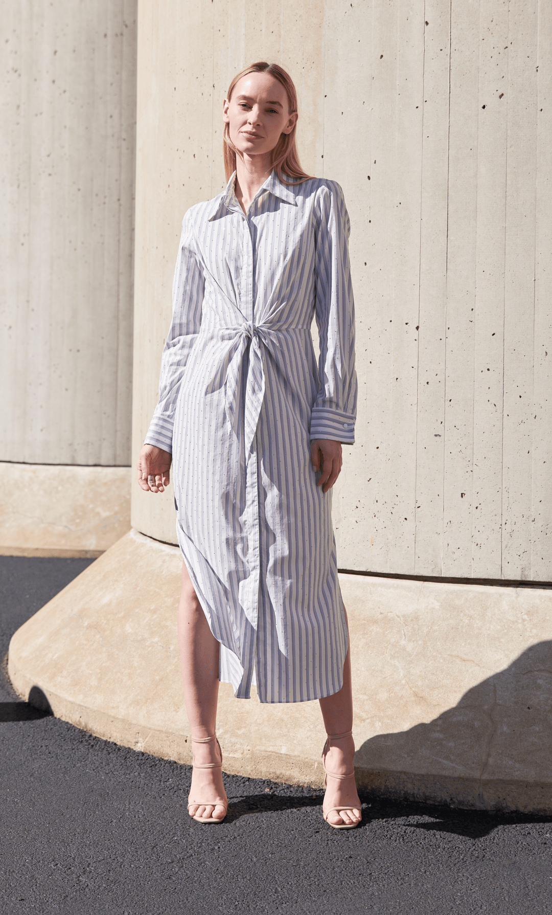 Long Sleeve Tie Front Shirt Dress