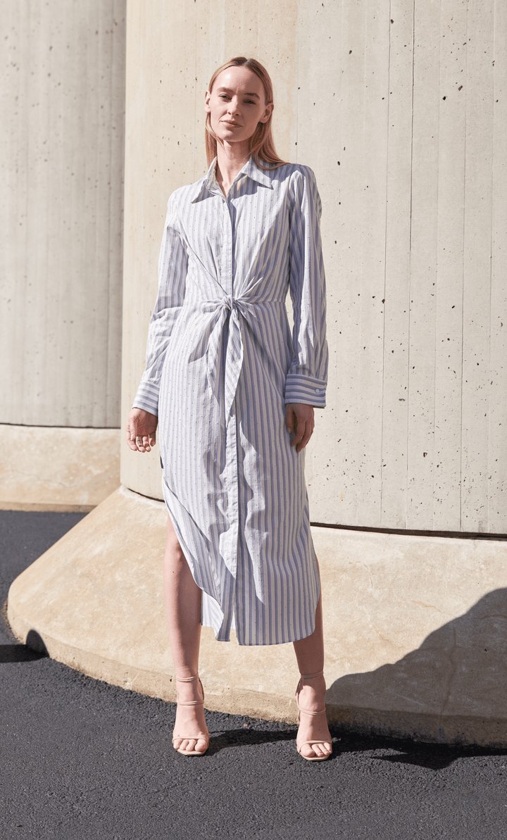 Long Sleeve Tie Front Shirt Dress