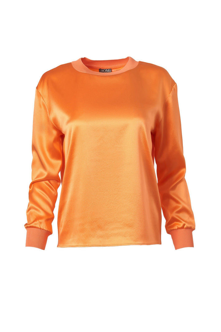 Silk Crew Neck Pullover in Sun Touch Orange