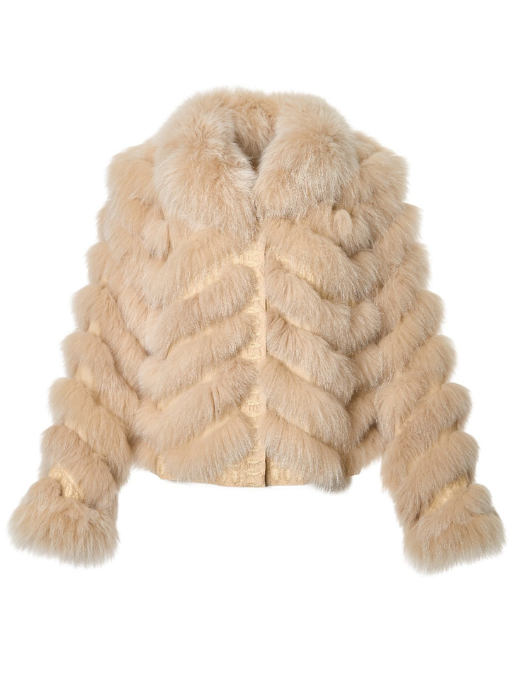 Embroidered Reversible Silk to Fox Jacket in Irish Cream