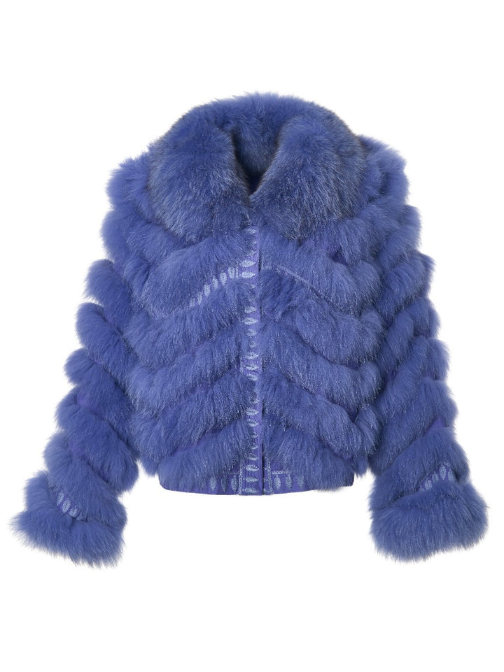 Embroidered Reversible Silk to Fox Jacket in Violet Storm