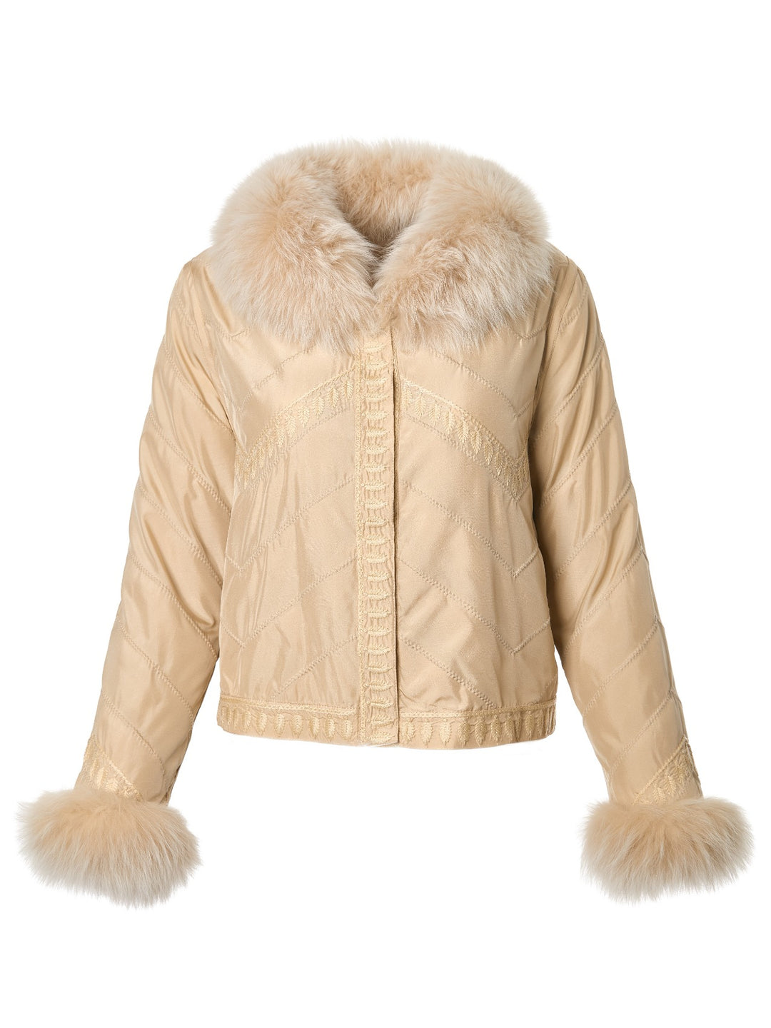 Embroidered Reversible Silk to Fox Jacket in Irish Cream