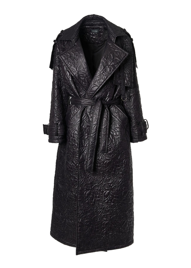 fur embroidery trench short ブラック THEREDTHREAD / ザレッドスレッド】S fur embroidery trench short