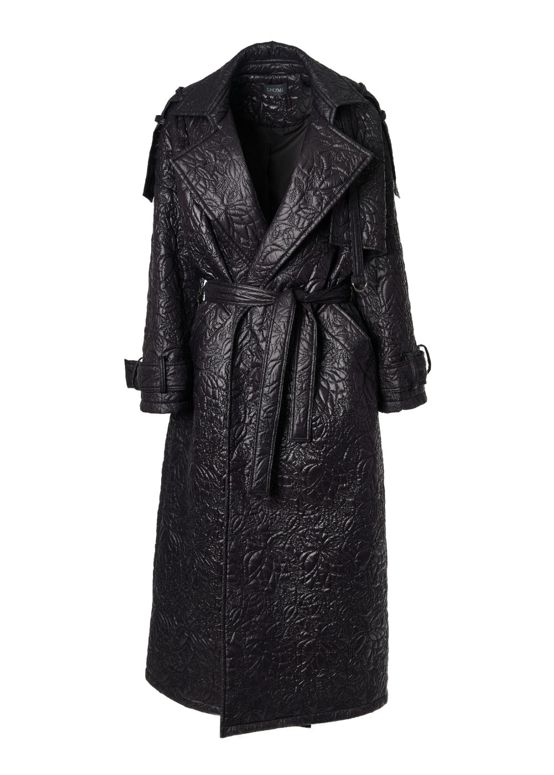 EMBROIDERED NYLON OVERSIZED TRENCH COAT IN BLACK
