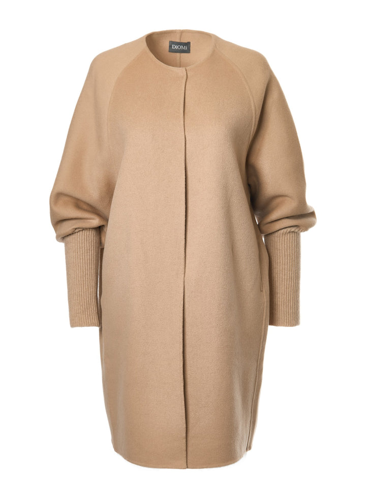 WOOL RIBBED CUFF SLEEVE COAT IN LILAS