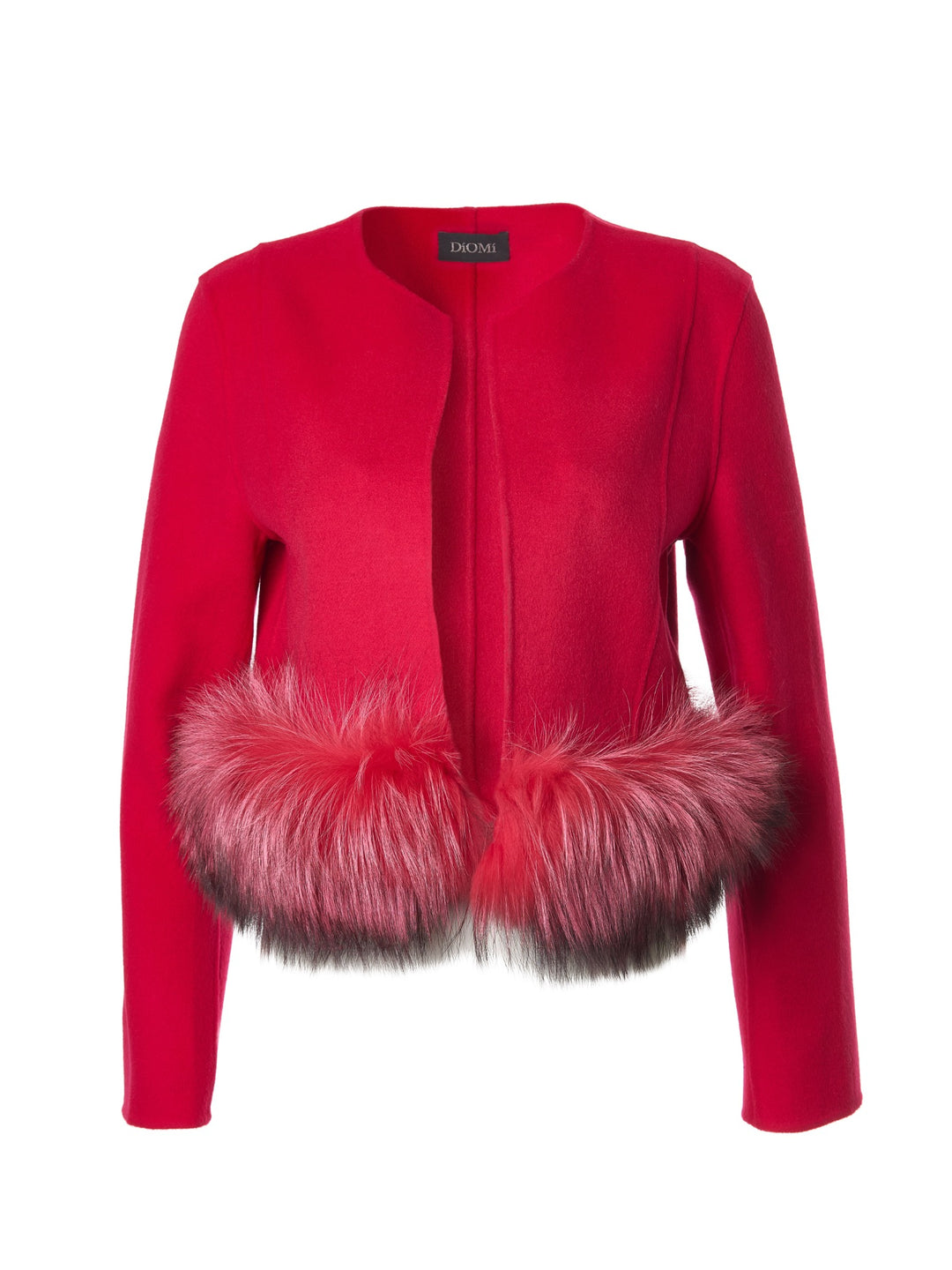 CROPPED WOOL JACKET WITH FUR IN BARBERRY