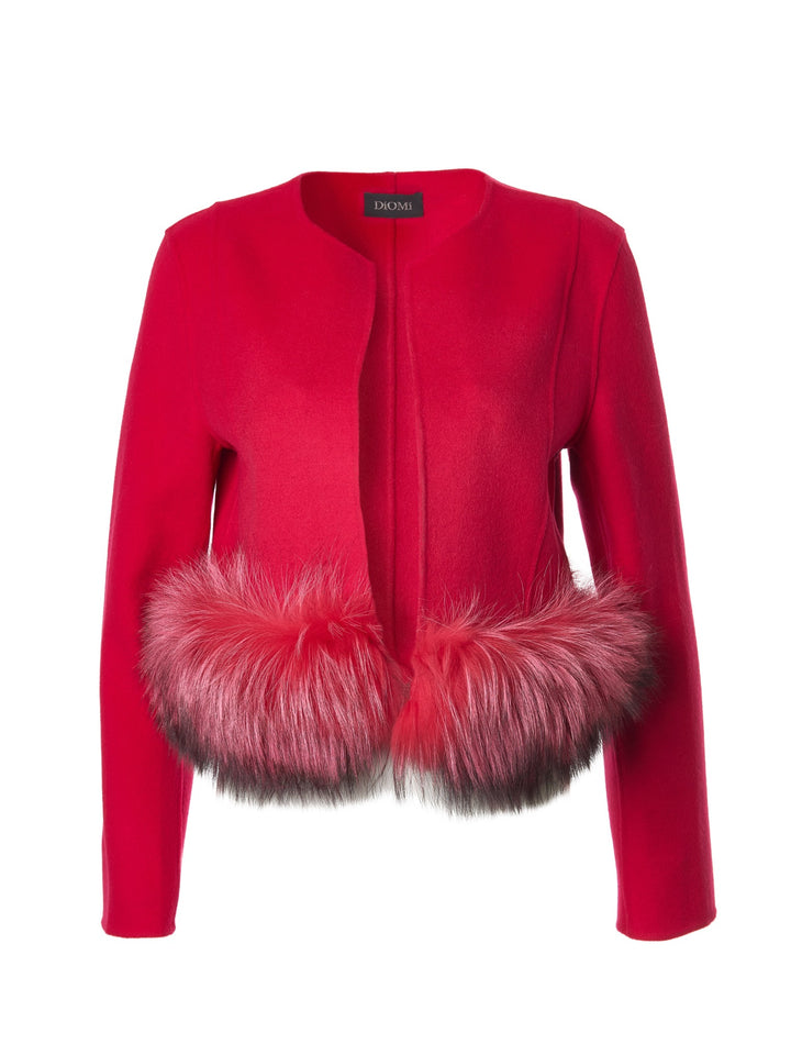 CROPPED WOOL JACKET WITH FUR IN BARBERRY