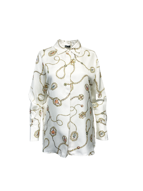 Silk Half Button Down Shirt in Summer Charm