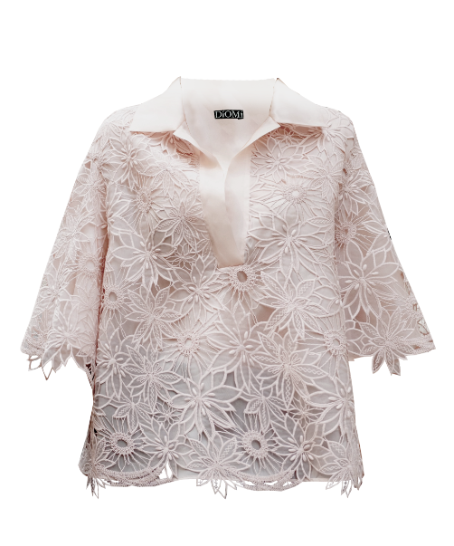 Pop Over Lace Blouse in Blush Lace