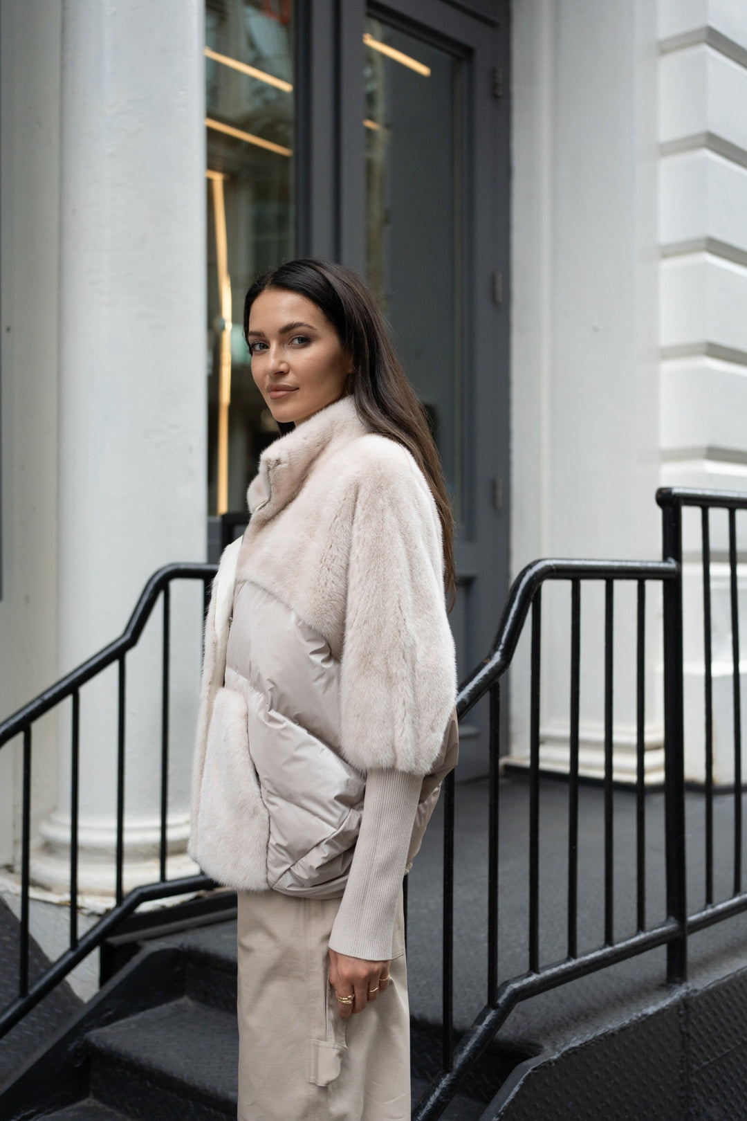 Mink Puffer Jacket in Cream