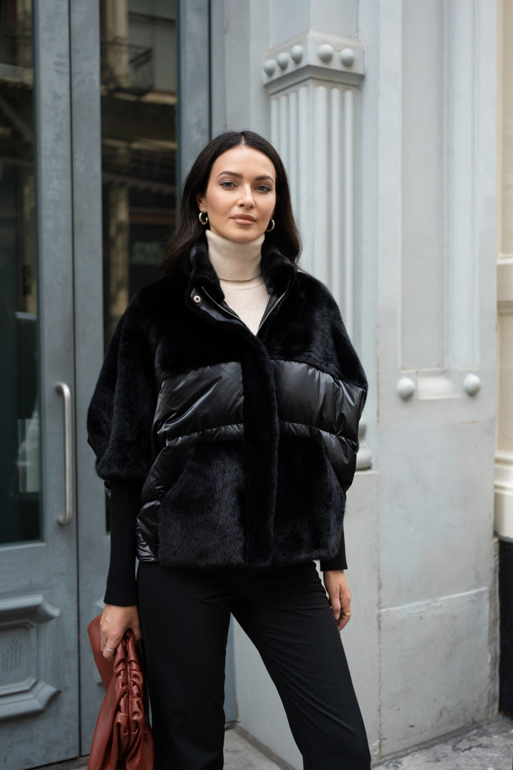 Mink Puffer Jacket in Black