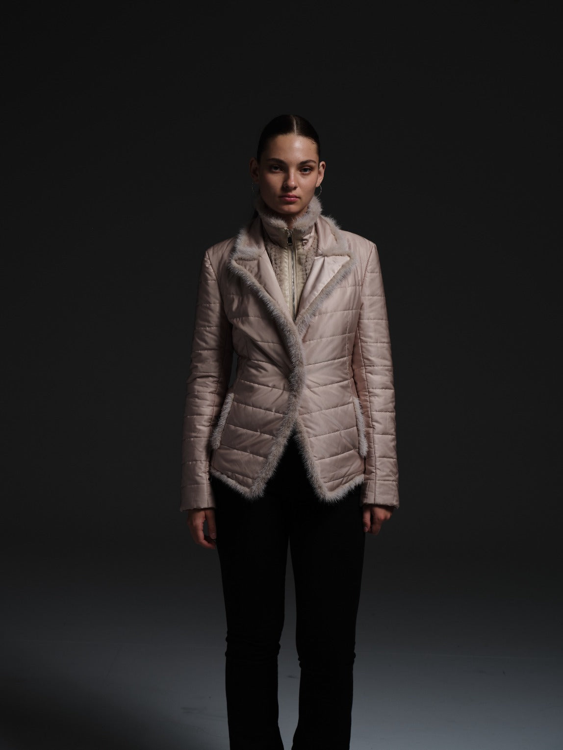 NYLON JACKET WITH DETACHABLE MINK BODICE IN CREAM – DIOMI