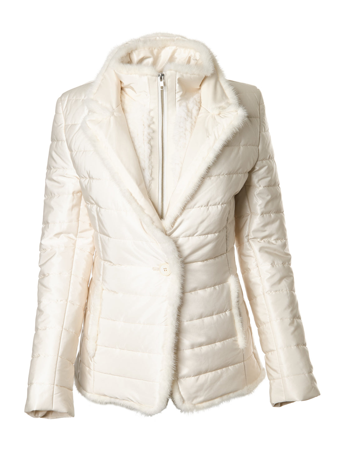 Nylon Jacket with Detachable Mink Bodice Ivory