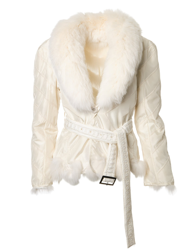 Silk Reversible Embroidery Wrap Coat Artic White