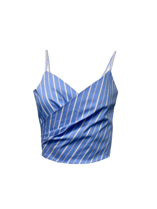 Cotton Draped Cropped Camisole in Blue White Stripe
