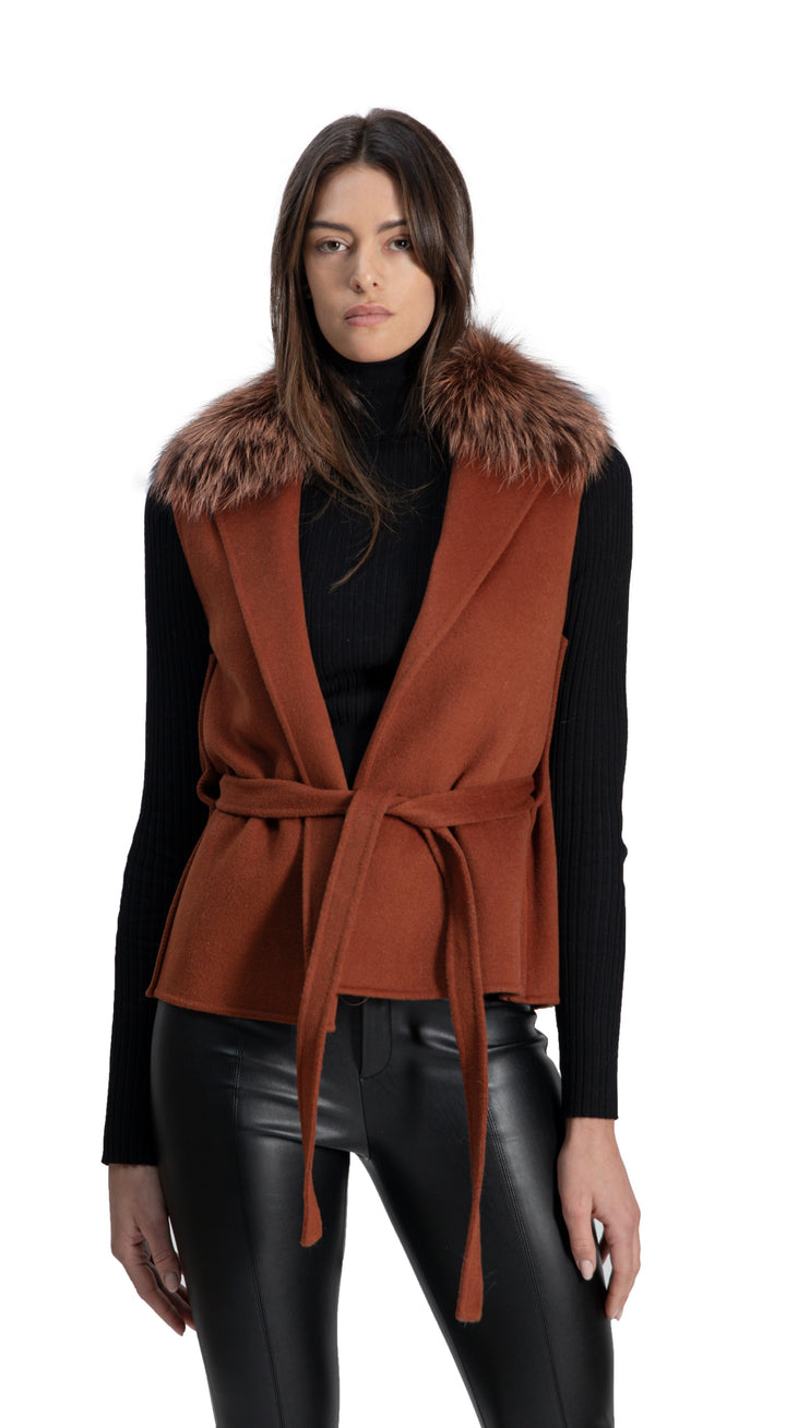 Short Belted Wool Vest Rust