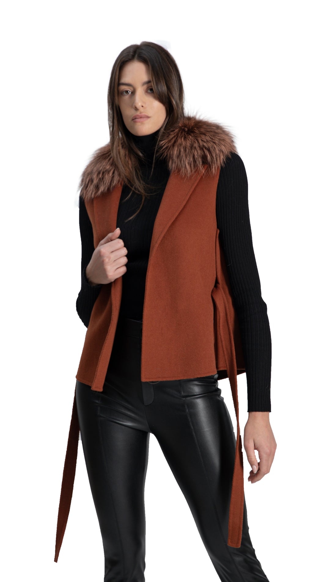 Short Belted Wool Vest Rust