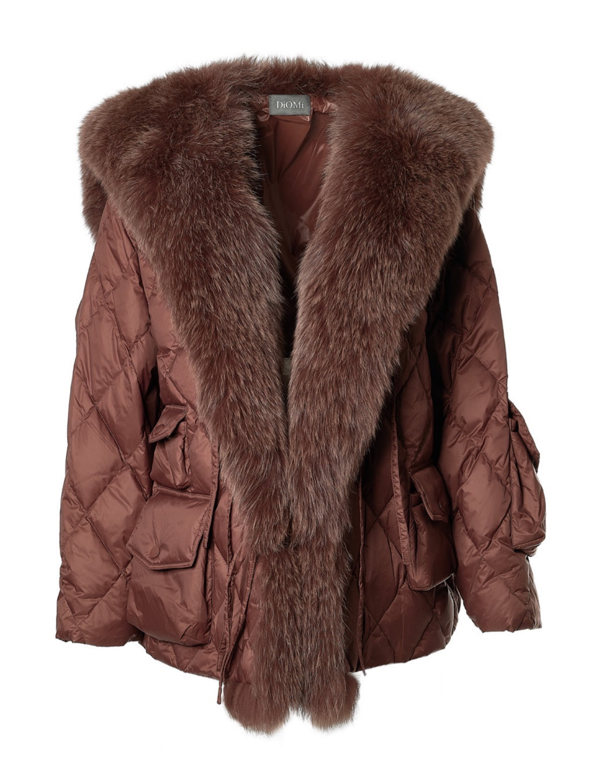 Nylon Sailor Coat with Fox Fur in Chocolate – DIOMI