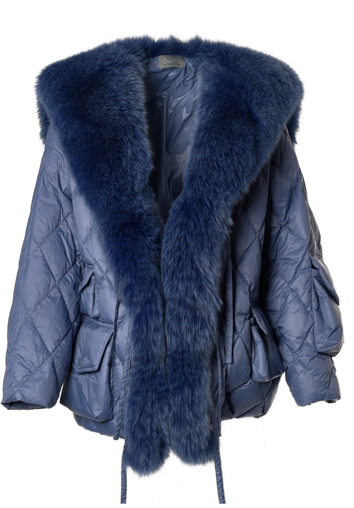 Nylon Sailor Coat with Fox Fur in Marine – DIOMI
