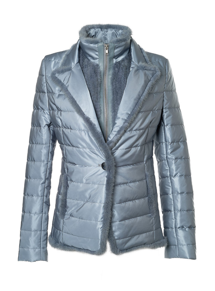 Quilted Jacket with Mink in Blue Breeze