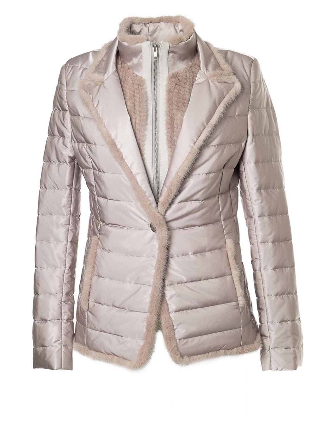 Quilted Jacket with Mink in Platinum