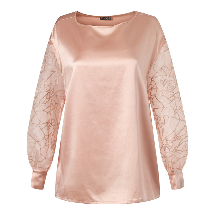 Oversized Silk Organza Embroidered Blouse in Rosy Pink