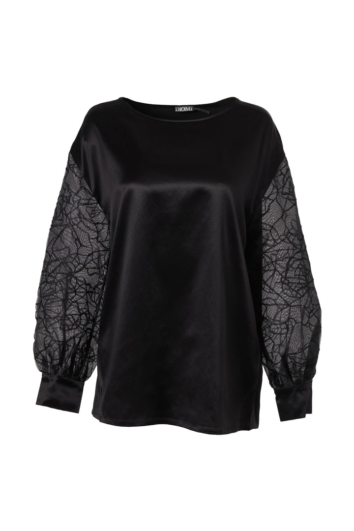 Oversized Silk Organza Embroidered Blouse in Black