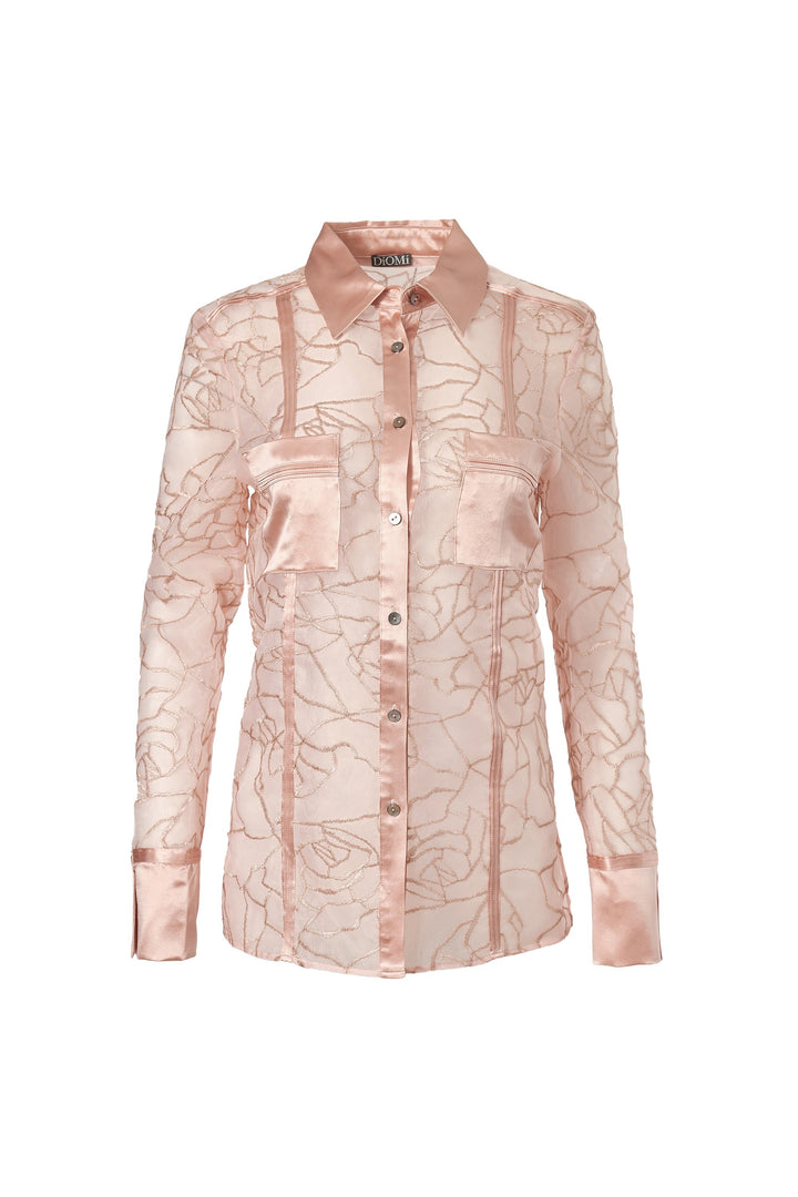 Embroidered Crispy Silk Organza Shirt in Rosy Pink