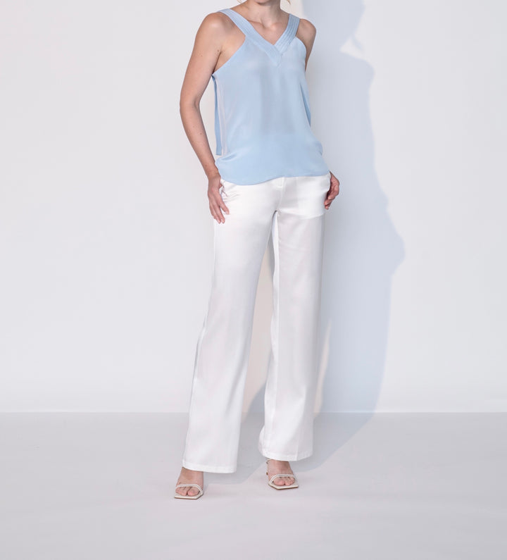 Silk Plunging V Neck Tank Top in Atlantic Blue
