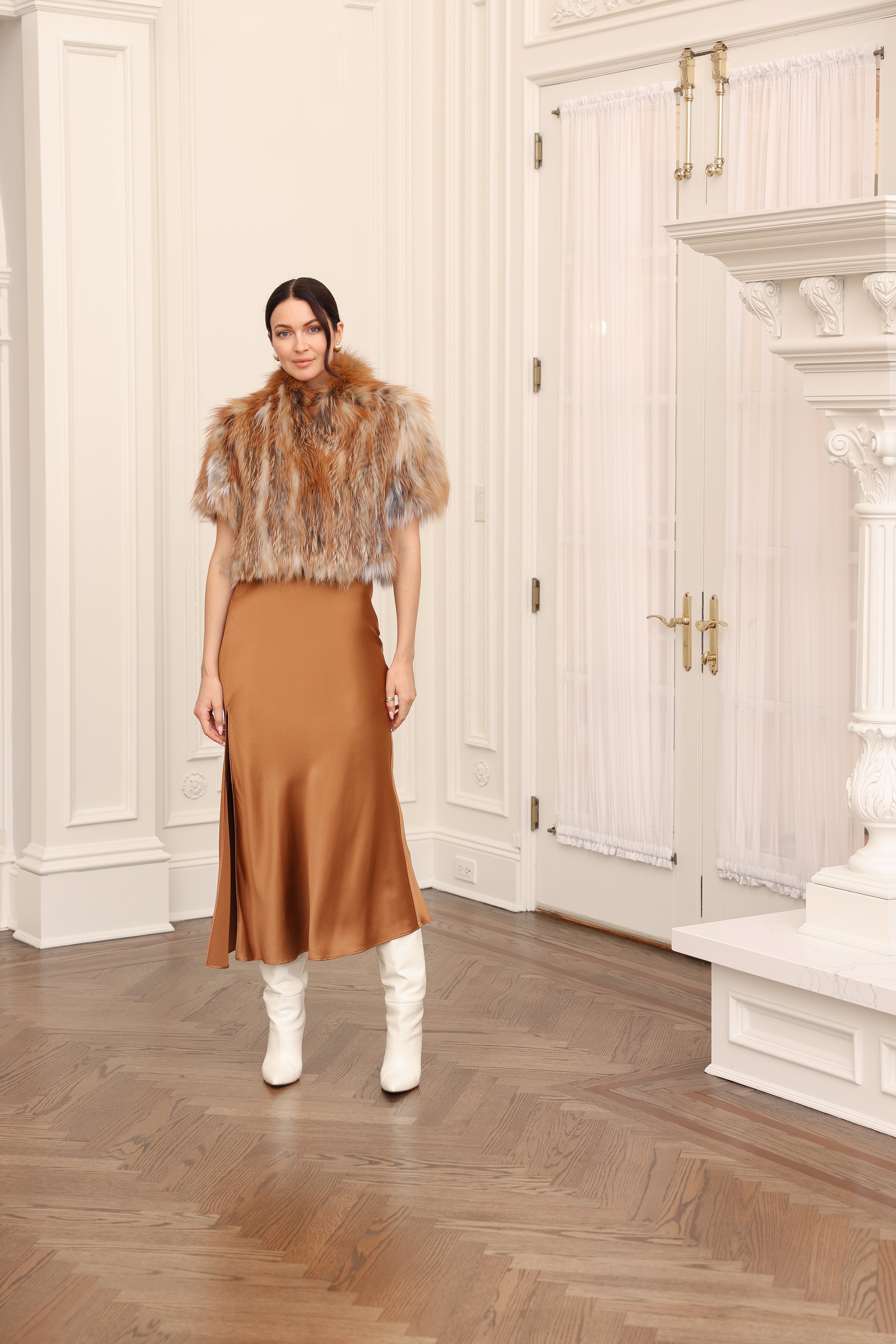 Knitted Fox Bolero Jacket in Natural Red – DIOMI