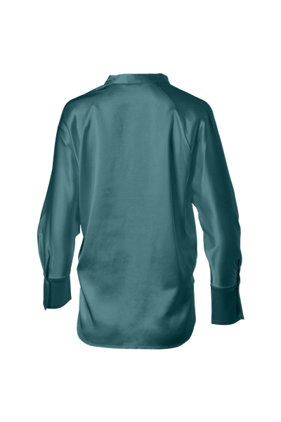 Crepe Band Collar Blouse In Forest Green
