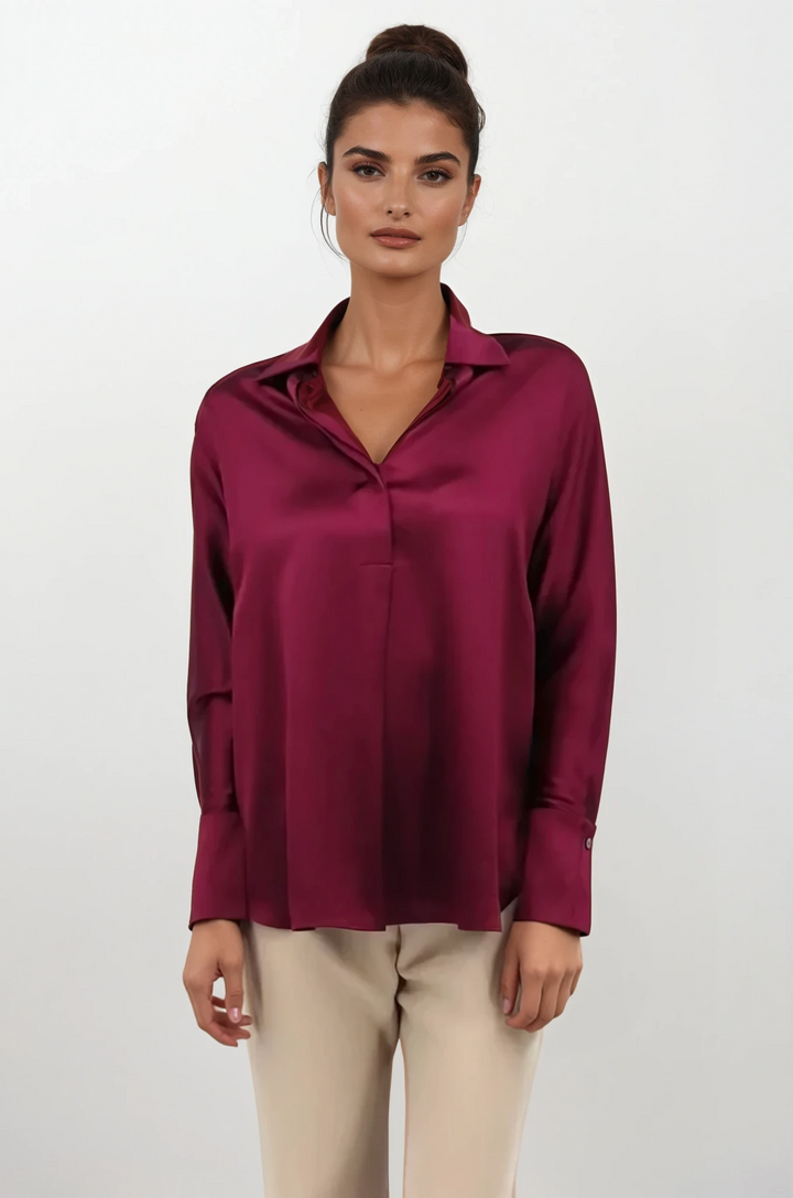 Silk Half Button Down Shirt In Coral