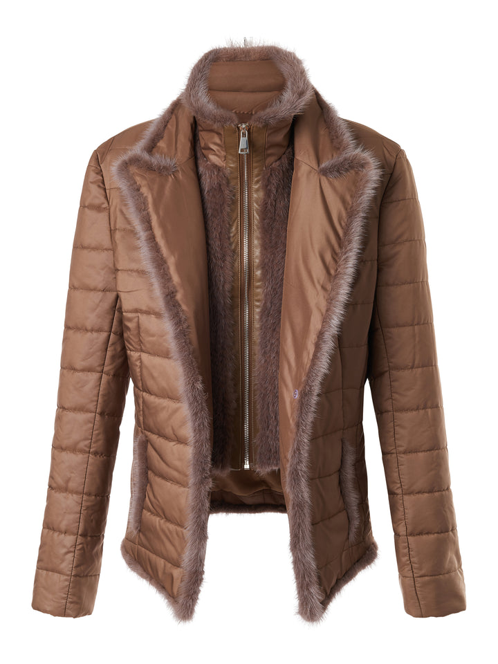 Nylon Jacket with Detachable Mink Bodice Mocca