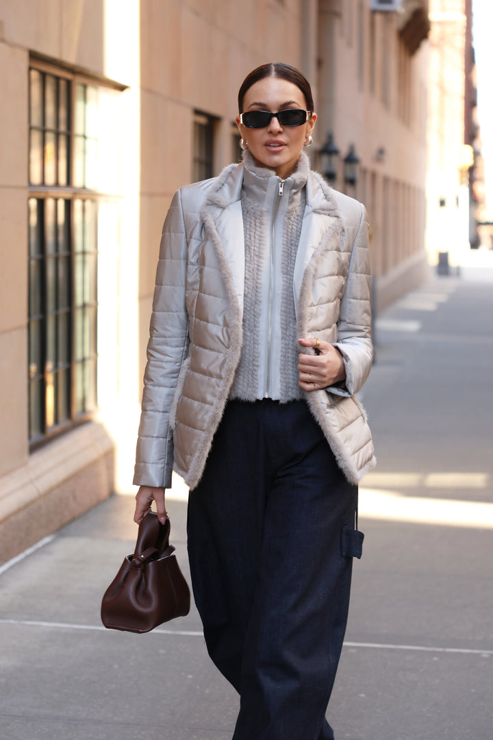 Quilted Jacket with Mink in Platinum