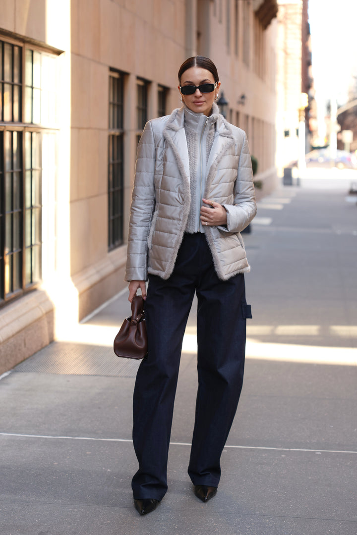Quilted Jacket with Mink in Platinum