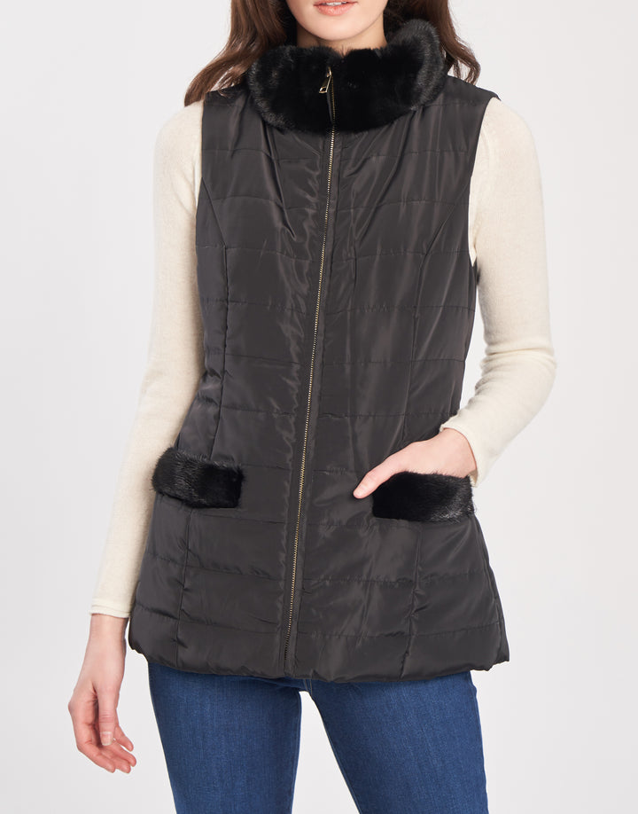 Nylon Mink  Padded Vest Black