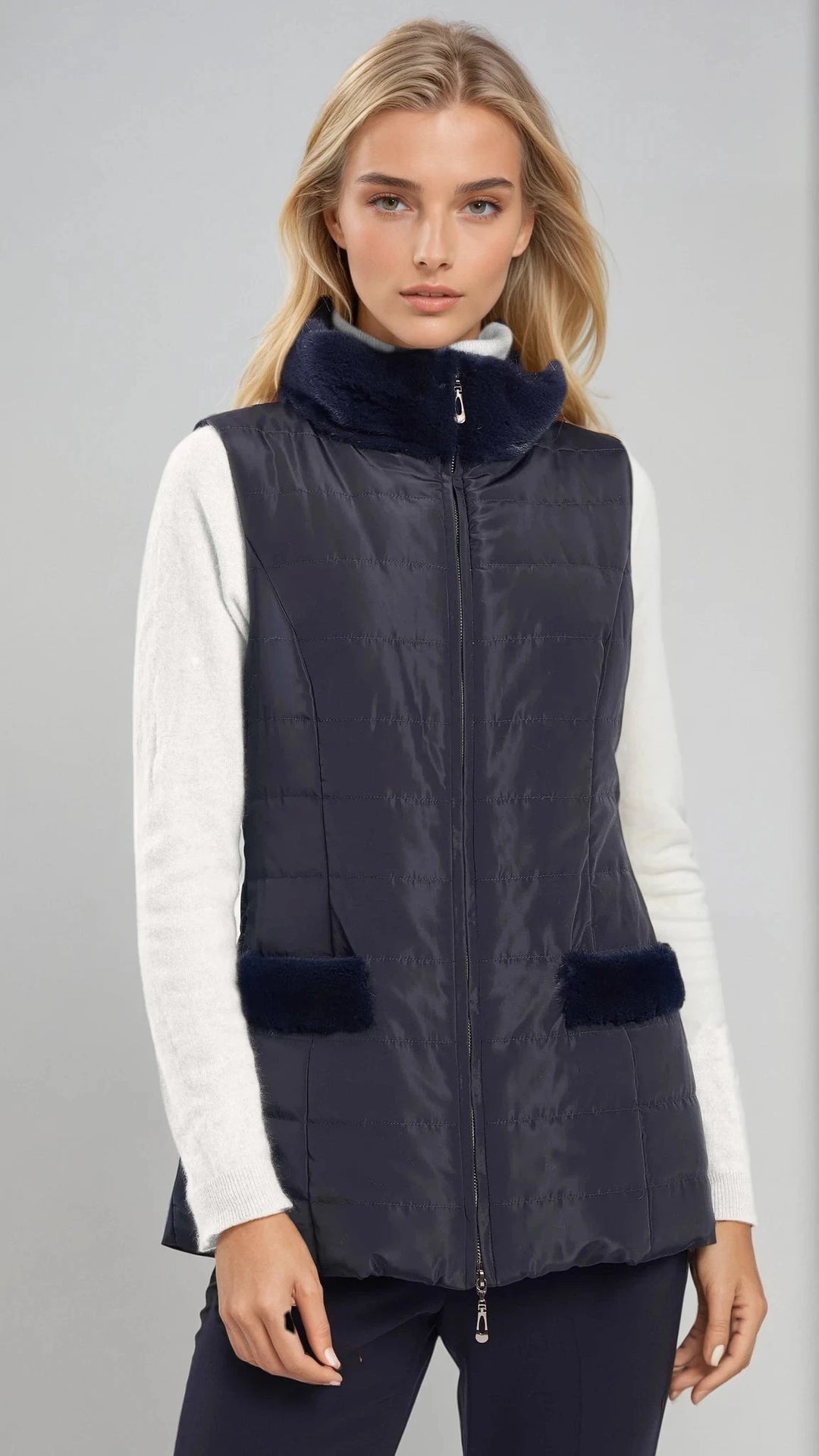 Nylon Mink  Padded Vest Navy