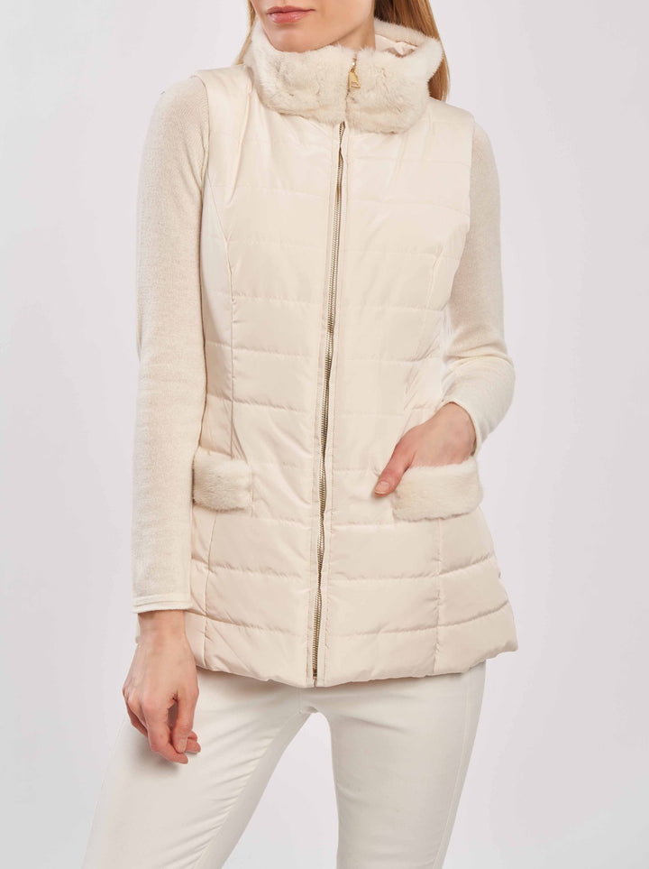 Nylon Mink  Padded Vest Ivory