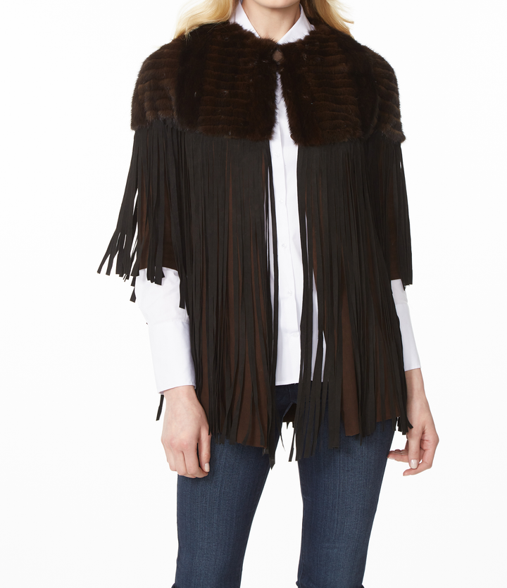 Mink And Suede Fringe Jacket Brown