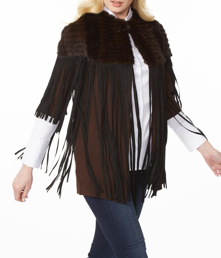 Mink And Suede Fringe Jacket Brown